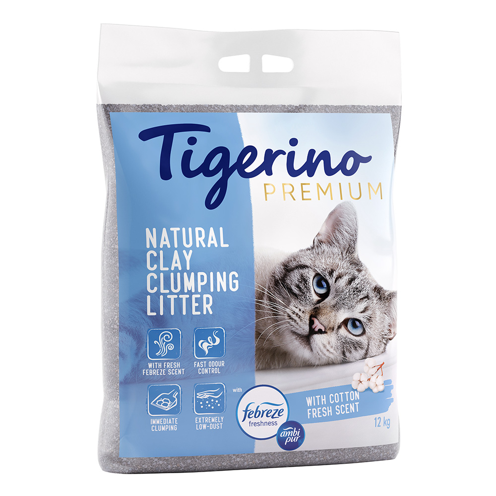 Tigerino Premium Katzenstreu - Febreze Frischer Baumwollblütenduft - 12 kg von Tigerino