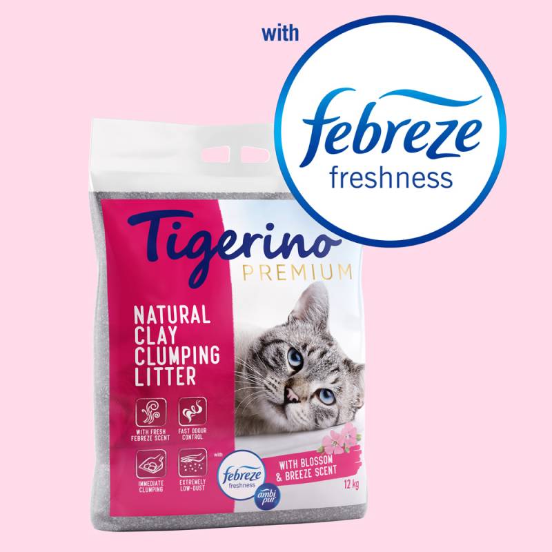 Tigerino Premium Katzenstreu - Febreze Frischer Blütenduft - 12 kg von Tigerino