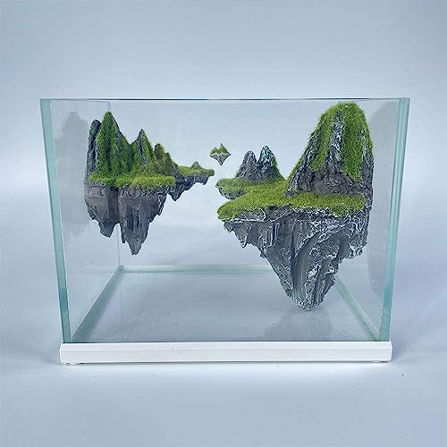 Tigerlily Enterprises Nano Sky City Aquarium, hängend, Korallen- und Felsenlandschaft, mit Wasserreinigungsperlen, ultraweißes Glas, kleine Dekoration für Zuhause und Büro (22 x 17 x 16 cm) – 6 Liter von Tigerlily Enterprises