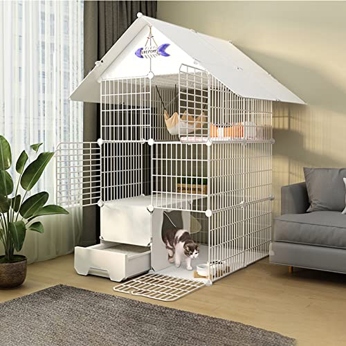 Tightstore Katzengehege Groß mit Katzenklo, Draht-katzenkäfig, 3-stöckiger Katzengehege für Balkon, Zusammenklappbarer Katzenkäfig, Ideal für 1-4 Katzen von Tightstore