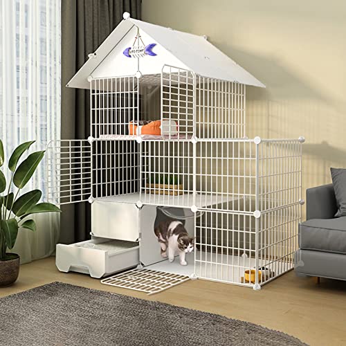 Tightstore Katzengehege Groß mit Katzenklo, Draht-katzenkäfig, 3-stöckiger Katzengehege für Balkon, Zusammenklappbarer Katzenkäfig, Ideal für 1-4 Katzen von Tightstore