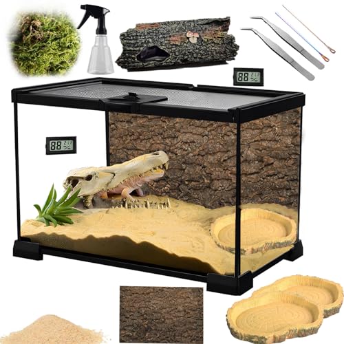 Terrarium-Tank aus Glas für Reptilien, 20,3 x 20,3 x 20,3 cm, mit Frontöffnung oben, Belüftung, ausbruchsicherer Deckel von Tikavan