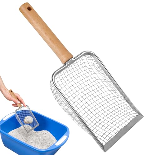 Katzenschaufel für Katzenklo, Katzenstreu Schaufel Metall, Katzenstreu Schaufel mit Holzgriff, Cat Litter Scoop 5mm Porengröße, Schaufel für Katzentoilette, Katzen Schaufel, für Alle Katzenstreu von Tikplus