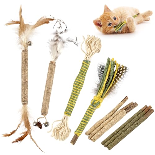 Tikplus 10 Stück Katzenminze Stick, 4 Stück Katzenminze Spielzeug 6 Stück Matatabi Stick Katze, Katzen Kauhölzer Sticks für Katzen Zahnpflege und Gegen Mundgeruch Katzensticks Kausticks von Tikplus