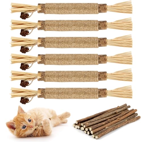 Tikplus 21 Stück Katzenminze Stick, 6 Stück Katzenminze Spielzeug 15 Stück Matatabi Stick Katze, Katzen Kauhölzer Sticks für Katzen Zahnpflege und Gegen Mundgeruch Katzensticks Kausticks von Tikplus