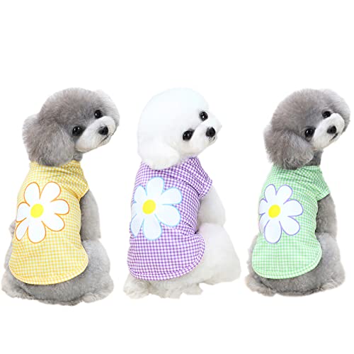 Tikwek Hundekleidung für kleine Hunde, Mädchen, ärmellose Weste, Sommer-Haustier-Outfits, bedruckte Hunde-T-Shirts, niedliches cooles Sweatshirt (Blume2, L) 3 Stück von Tikwek