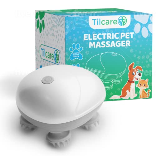 Elektrisches Handmassagegerät für Hunde und Katzen von Tilcare - Kopf- und Rückenkratzer zur Linderung von Verspannungen, Muskelverspannungen und Steifheit mit vier rotierenden Massageköpfen von Tilcare