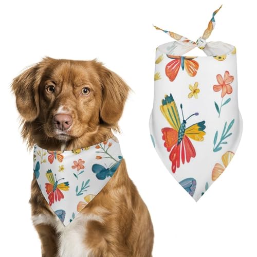 Hund Bandanas Bunte Schmetterling Blumen Muster Hundeschal Latztuch Für Haustiere Large: 70 * 30 cm von Tilivyx