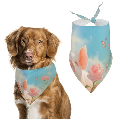 Hund Bandanas Niedliches Schwein Schmetterling Blüte Blumen Hundeschal Latztuch Für Haustiere Large: 70 * 30 cm von Tilivyx