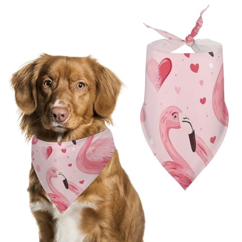 Hundehalstuch, rosa Flamingo, Vögel, Herz-Muster, für Haustiere, Größe L: 70 x 30 cm von Tilivyx