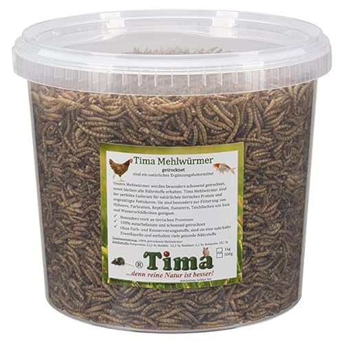 Tima Mehlwürmer 1 kg (getrocknet) im praktischem Eimer mit Deckel von Tima