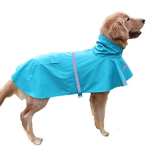 Tineer Einstellbare wasserdichte Haustier Hund Mit Kapuze Regenmantel Reflektierende Hund Regen Mantel Jacke Hund Regen Kleidung für Kleine Mittelgroße Hunde (L, Light Blue) von Tineer