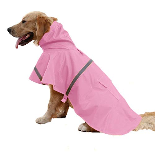 Tineer Einstellbare wasserdichte Haustier Hund Mit Kapuze Regenmantel Reflektierende Hund Regen Mantel Jacke Hund Regen Kleidung für Kleine Mittelgroße Hunde (L, Rosa) von Tineer