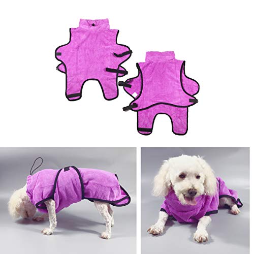 Tineer Haustier Bademantel Super Wasser aufnehmender Welpen Badetuch Schnell trocknender Bademantel Hält Ihren Hund Katze saubere warme Decke (L, Purple) von Tineer