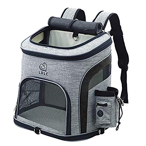 Tineer Haustier Hund Träger Rucksack, Haustier Tragetasche mit Mesh für mittelgroße Hunde Katzen, Welpen Rucksack Träger tragbare Reisetasche zum Wandern, Reisen im Freien (L, Upgrade-Schwarz) von Tineer