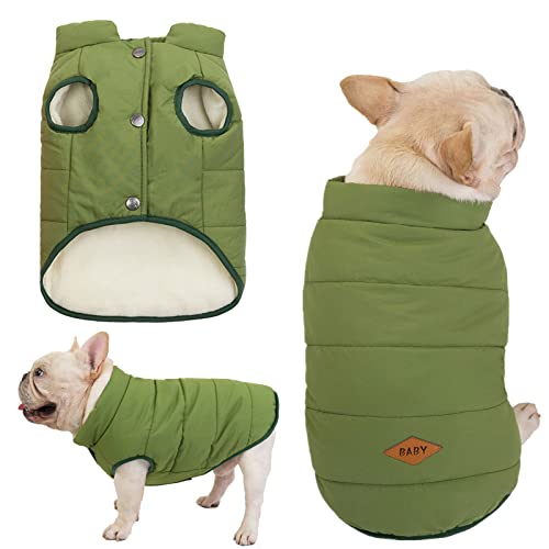 Tineer Haustier Hunde Winterkleidung Nettes Haustier Warme Jacke Weste Mantel Französische Bulldogge Warme Weste Anzug (M, Grün) von Tineer