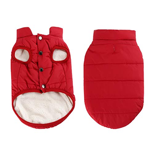 Tineer Hund Warmer Wintermantel, gemütliches Fleece kaltes Wetter Hund Jacke Puppy Weste gefüttert Mantel Kleidung warme gepolsterte Kleidung für kleine mittlere Hunde (S, Red) von Tineer