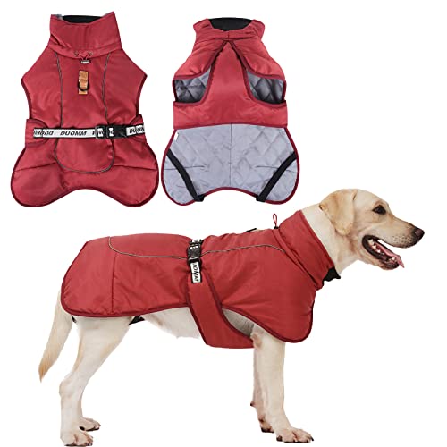 Tineer Hundejacke Weste für große, mittelgroße und kleine Hunde, Dickes Fleece, Warmer Hunde-Wintermantel, reflektierende, Winddichte Welpen-Outdoor-Bekleidung mit D-Ring für kaltes Wetter (2XL, Rot) von Tineer