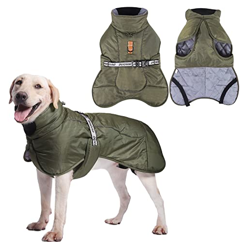 Tineer Hundejacke Weste für große, mittelgroße und kleine Hunde, dickes Fleece, warmer Hunde-Wintermantel, reflektierende, winddichte Welpen-Outdoor-Bekleidung mit D-Ring für kaltes Wetter (2XL, Grün) von Tineer