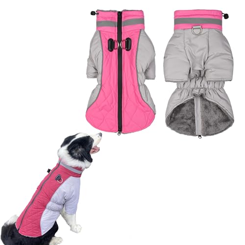 Tineer Hundemantel mit reflektierendem Fleecefutter, warme Hundemäntel für kleine und mittelgroße Hunde, wasserdichte Welpenjacke mit Vorderbeinen für kalten Winter (XXL, Rose) von Tineer