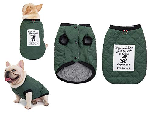 Tineer Pet Soft Fleece Coat französische Bulldogge Kleidung Wildleder Plaid Baumwolle verdicken Jacke - Herbst und Winter warm Kostüm Outfit - für kleine, mittlere Hunde (L, Grün) von Tineer