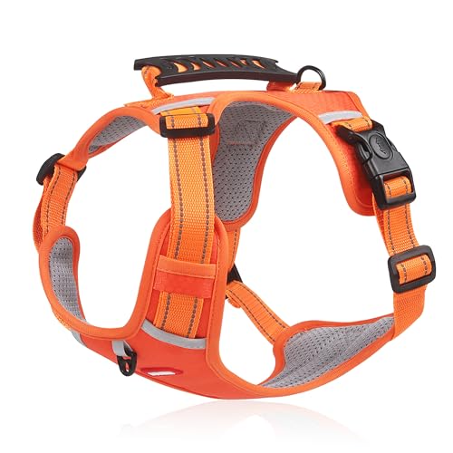 Tineer Reflektierende Haustier Hundegeschirr Einstellbare Easy Walking Hundegeschirre mit breiteren Griff für kleine mittlere Hunde (Orange, L) von Tineer