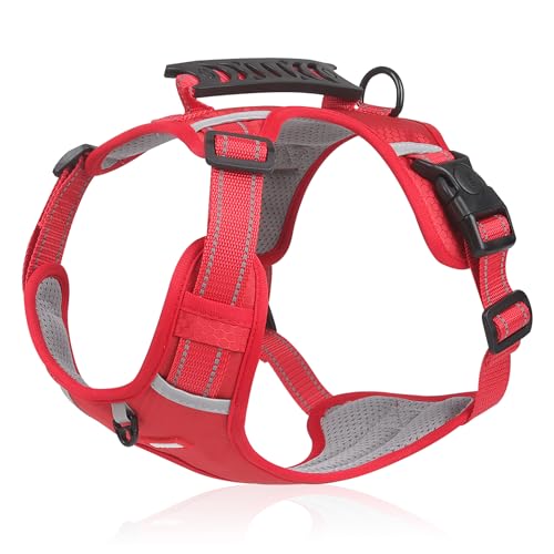 Tineer Reflektierende Haustier Hundegeschirr Einstellbare Easy Walking Hundegeschirre mit breiteren Griff für kleine mittlere Hunde (Rot, L) von Tineer