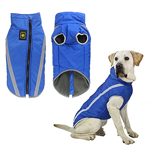 Tineer Reflektierender verdickter Warmer Hundemantel für mittelgroße Hunde, wasserdichte Winddichte Haustierjacke Weste Outdoor-Outfit Weiches Fleece-Hundebekleidung für kaltes Wetter (3XL, Blau) von Tineer