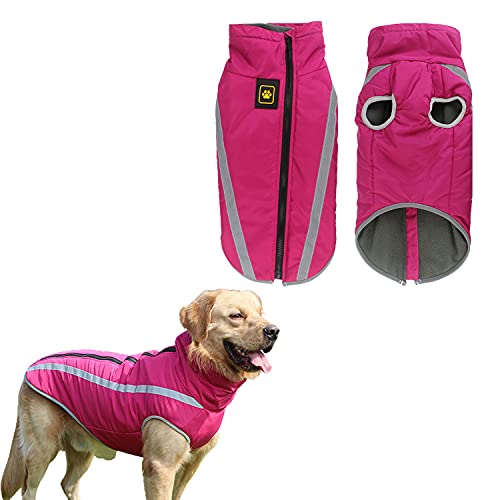 Tineer Reflektierender verdickter Warmer Hundemantel für mittelgroße Hunde, wasserdichte Winddichte Haustierjacke Weste Outdoor-Outfit Weiches Fleece-Hundebekleidung für kaltes Wetter (5XL, Rosa) von Tineer