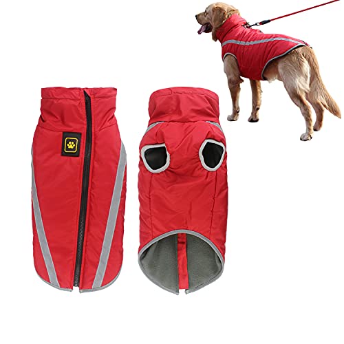 Tineer Reflektierender verdickter Warmer Hundemantel für mittelgroße Hunde, wasserdichte Winddichte Haustierjacke Weste Outdoor-Outfit Weiches Fleece-Hundebekleidung für kaltes Wetter (6XL, rot) von Tineer