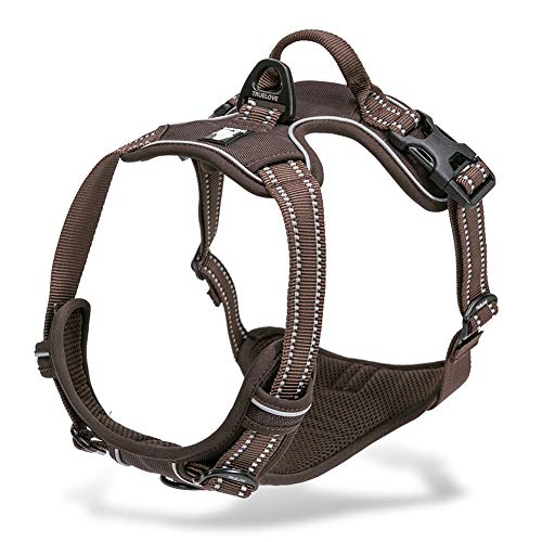 Tineer Reflektierendes Nylon großes Haustier Hundegeschirr 3M reflektierende Weste mit Griff Allwetter-Hundedienst gepolsterte justierbare Sicherheits-vehicular führt für Hunde Haustier (XL, Brown) von Tineer