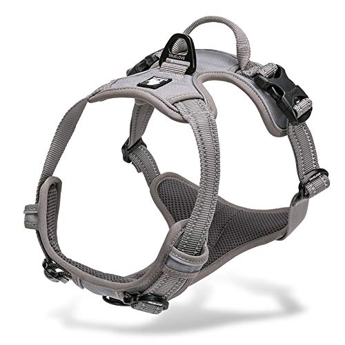 Tineer Reflektierendes Nylon großes Haustier Hundegeschirr 3M reflektierende Weste mit Griff Allwetter-Hundedienst gepolsterte justierbare Sicherheits-vehicular führt für Hunde Haustier (XL, Gray) von Tineer