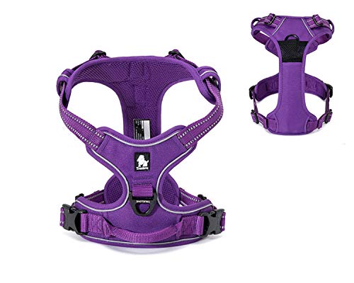 Tineer Reflektierendes Nylon großes Haustier Hundegeschirr 3M reflektierende Weste mit Griff Allwetter-Hundedienst gepolsterte justierbare Sicherheits-vehicular führt für Hunde Haustier (XS, Purple) von Tineer