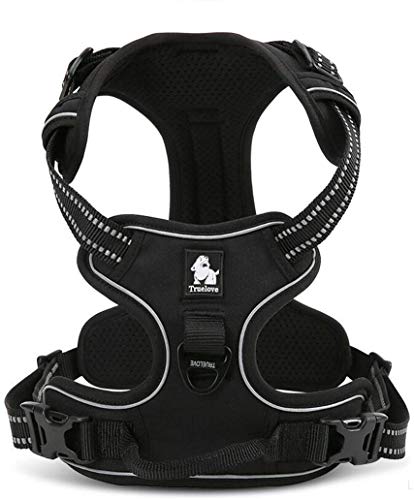 Tineer Reflektierendes Nylon großes Haustier Hundegeschirr 3M reflektierende Weste mit Griff Allwetter-Hundedienst gepolsterte justierbare Sicherheits-vehicular führt für Hunde Haustier (XS, Black) von Tineer