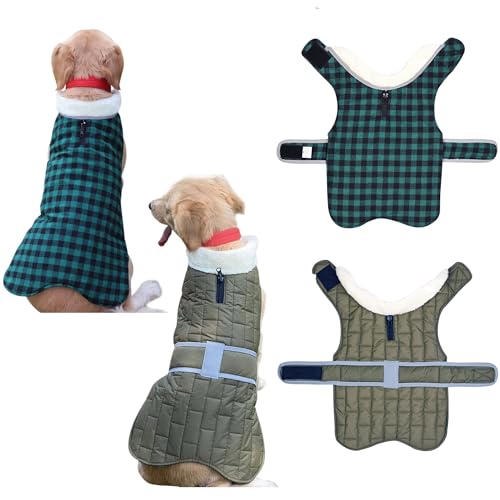 Tineer Reversible Plaid Dog Jacket Vest for Small, Medium, and Large Dogs, Waterproof Pet Coat Winter Warm Dog Outfit Apparel (2XL, Grün) von Tineer