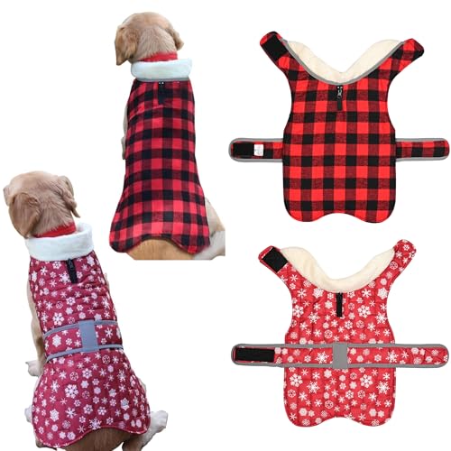 Tineer Reversible Plaid Dog Jacket Vest for Small, Medium, and Large Dogs, Waterproof Pet Coat Winter Warm Dog Outfit Apparel (2XL, Rot) von Tineer