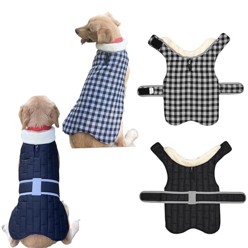 Tineer Reversible Plaid Dog Jacket Vest for Small, Medium, and Large Dogs, Waterproof Pet Coat Winter Warm Dog Outfit Apparel (2XL, Schwarz) von Tineer