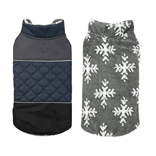 Tineer Reversible Wintermantel Winddicht Warme Hundejacke Kaltes Wetter Reflektierende Dicke Hundeweste Klein Mittel Groß Hunde Bekleidung mit Leine Loch (3XL, Dunkelblau) von Tineer