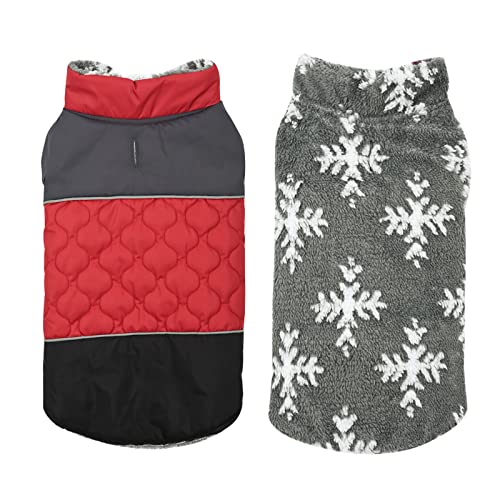 Tineer Reversible Wintermantel Winddicht Warme Hundejacke Kaltes Wetter Reflektierende Dicke Hundeweste Klein Mittel Groß Hunde Bekleidung mit Leine Loch (3XL, Rot) von Tineer