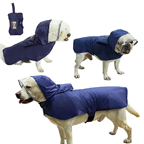 Tineer Wasserdichter Hunde-Regenmantel, tragbare, reflektierende Regenjacke für Haustiere mit Kapuzen-Slicker-Poncho für kleine, mittelgroße und große Hunde (M, Dunkelblau) von Tineer