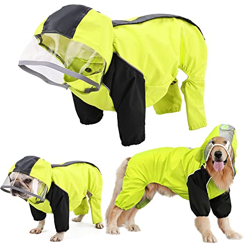 Tineer Wasserdichter Regenmantel für große Hunde – Haustier Outdoor Hoodie Regenmäntel mit vier Beinen, Kapuzenjacke für kleine, mittelgroße und große Hunde (3XL, Grün) von Tineer