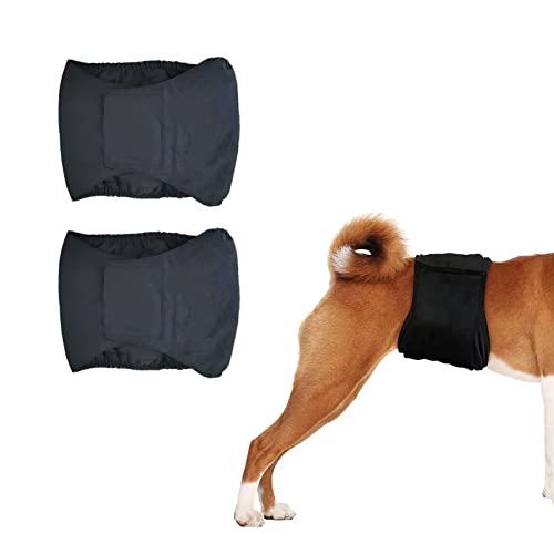Tineer Wiederverwendbare Bauchbänder für Hunde, Hundewindeln waschbare für männliche Welpen, saugfähige Hundewindeln Bauchband für kleine mittelgroße männliche Hunde (L, 2er-Pack Schwarz) von Tineer