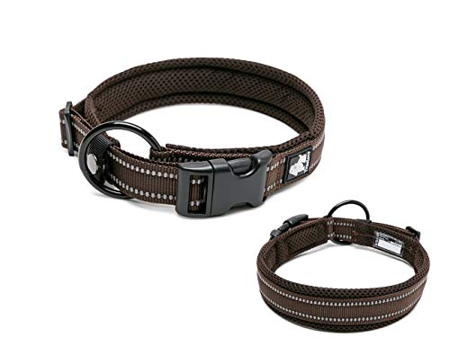 Tineer einstellbare reflektierende Nylon Hundehalsbänder gepolstert weich atmungsaktiv Mesh gepolsterte Halskette Halsband für alle Rassen Hundetraining(M (40-45cm), Brown) von Tineer