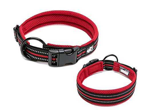 Tineer einstellbare reflektierende Nylon Hundehalsbänder gepolstert weich atmungsaktiv Mesh gepolsterte Halskette Halsband für alle Rassen Hundetraining (S (35-40cm), Red) von Tineer