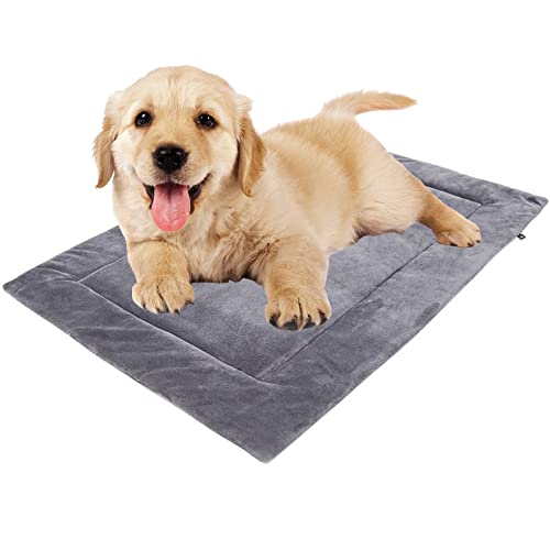 Tineer verdicken warme Hundebett Matte für kaltes Wetter, waschbare, rutschfeste, weiche Hundematratze, Haustier-Schlafmatten, Kistenkissen für kleine, mittelgroße Haustiere (S:61 * 46cm, Grau) von Tineer