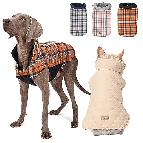 Tineer wasserdichte doppelseitige Hundejacke Weste für kleine, mittlere und große Hunde - Wendbarer Warmer Hundemantel Hundebekleidung für Herbst und Winter (2XL, Orange) von Tineer