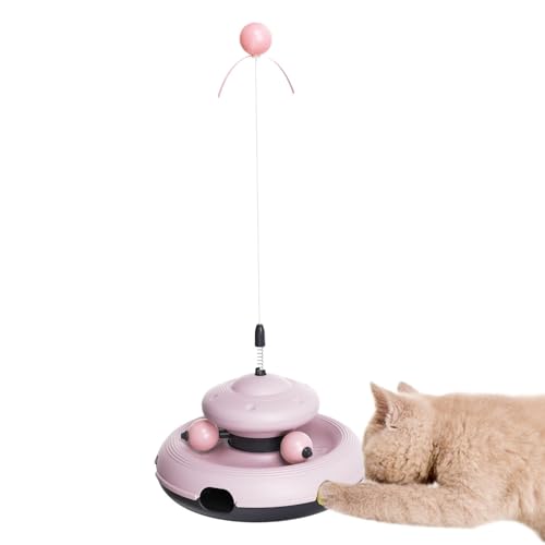 Katzen Turntable Teaser Toy, Plattenspieler Ballspielzeug | Buntes Kätzchen -Übungsspielzeug,Lustiges Trainingsballspiel, tragbare Haustiervorräte für Zuhause, Reisen von Tioheam