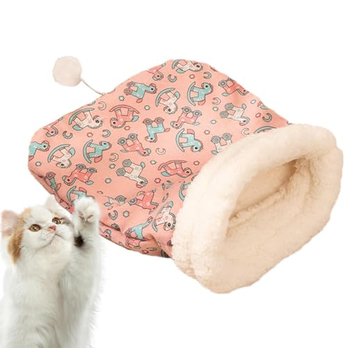 Tioheam Katzenbett, Katzenschlafsack,Halbgeschlossenes warmes Katzenbett mit Schwanzball - Bequeme Kissenunterlage, Bettmatte, Haustier-Kuschelsack, Haustierbedarf für Kätzchen und Welpen von Tioheam