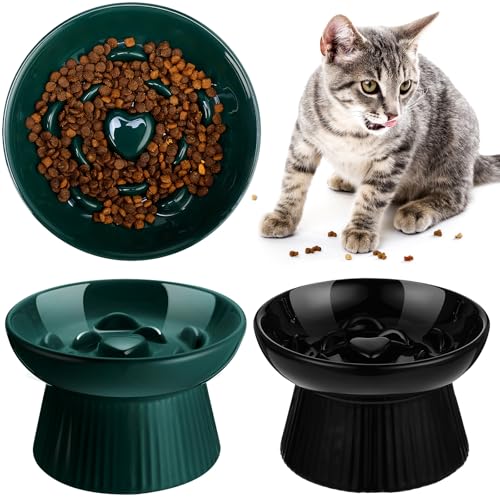 Tioncy 2 Stück Keramik Slow Feeder Erhöhter Katzennapf Katzenfutternapf Erhöhte Katzennäpfe Trockennapf Nassfutter und Wassernapf Leicht zu reinigen Haustiernäpfe Hoher Rand für Katzen Kleine Hunde von Tioncy