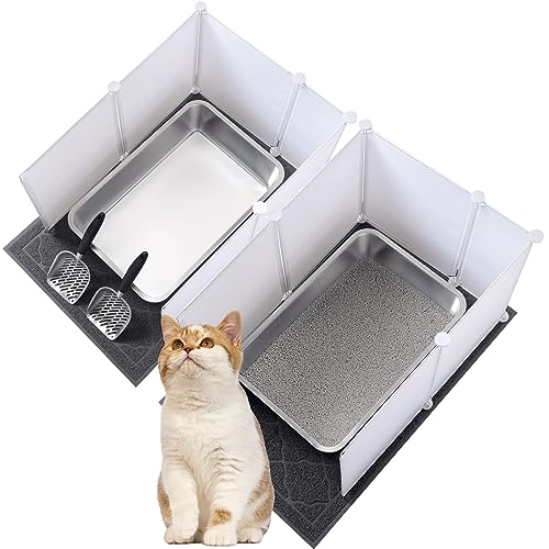 Tioncy 2er-Set Edelstahl-Katzentoilette, extra große Metall-Katzentoilette mit 2 Katzenstreuschaufeln, 12 Streu-Spritzschutz und 2 Katzenstreu-Matte, nimmt nie Gerüche auf, leicht zu reinigen, 60 x 40 von Tioncy